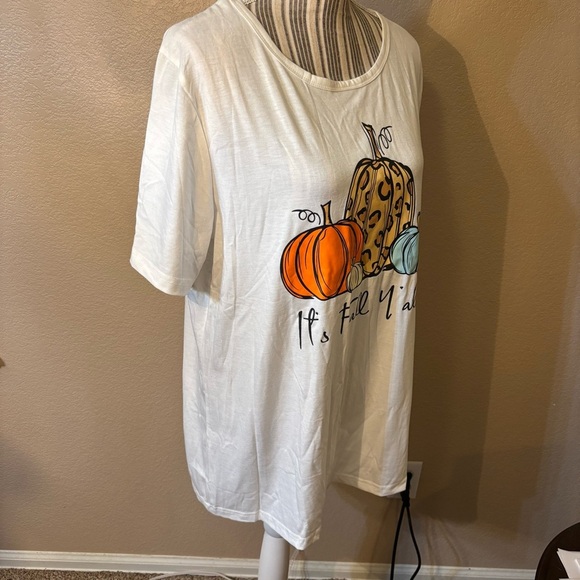 NWOT Fall Graphic T-Shirt XL White with Pumpkins “It’s Fall Y’all” Rayon Stretch - Picture 5 of 13